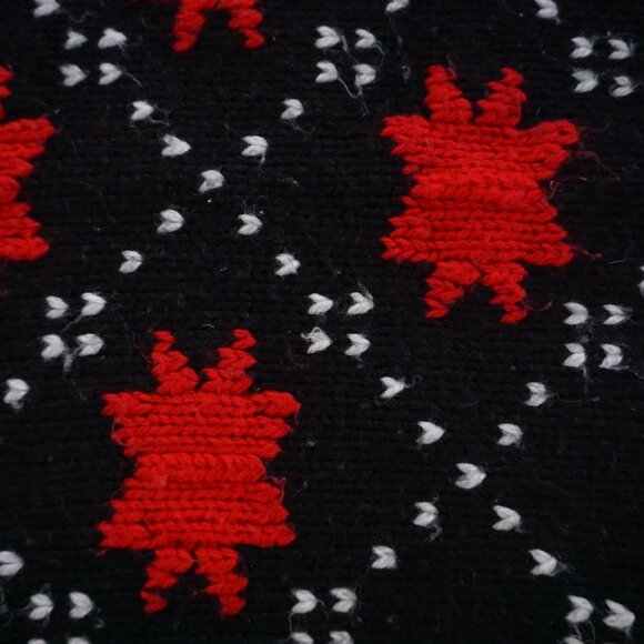 Vintage Busani Knit Sweater Black Red Maple Leaf Cabincore Retro Ski L - Picture 9 of 11